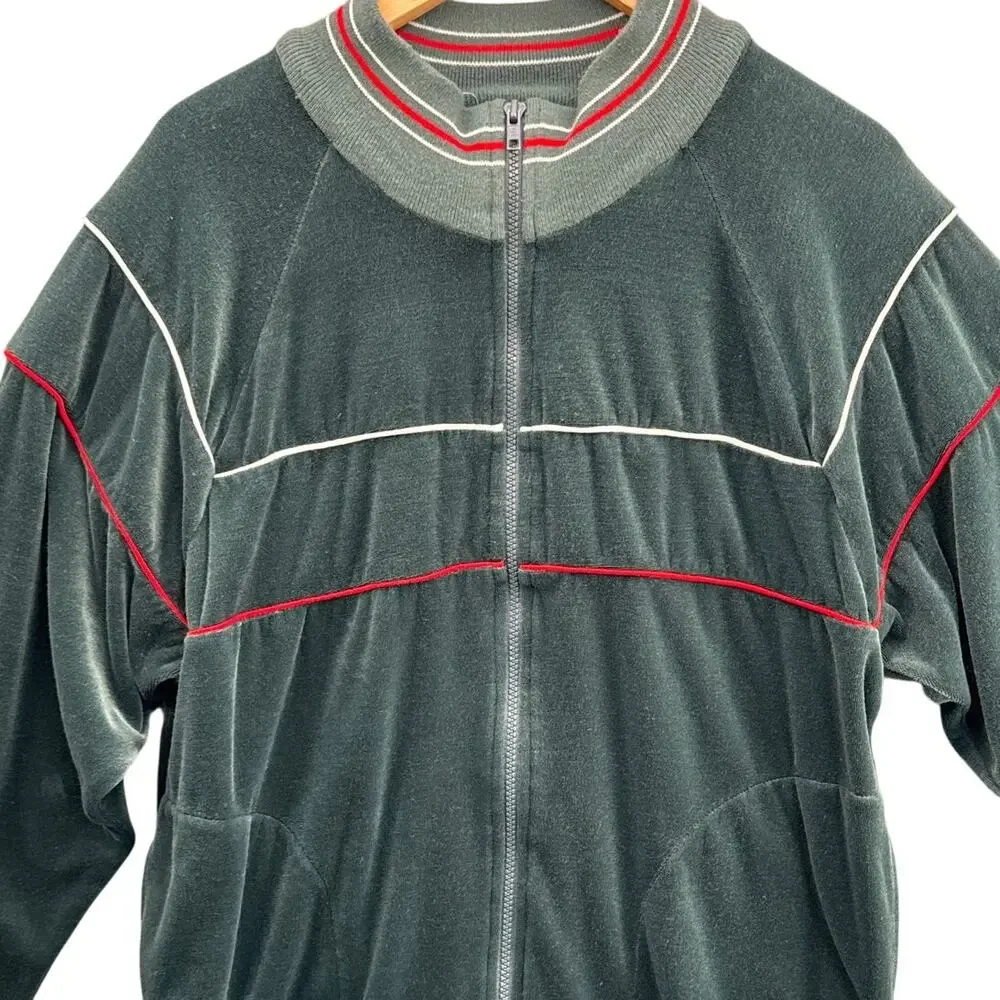 The Fox Collection Vintage Green Soft Velour Zip Up Pockets Jacket Men Medium